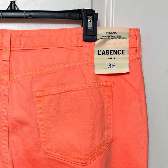 New L'AGENCE Milana Low Rise Stovepipe Straight-Leg Jean in Bright Coral size 34 - Picture 13 of 15